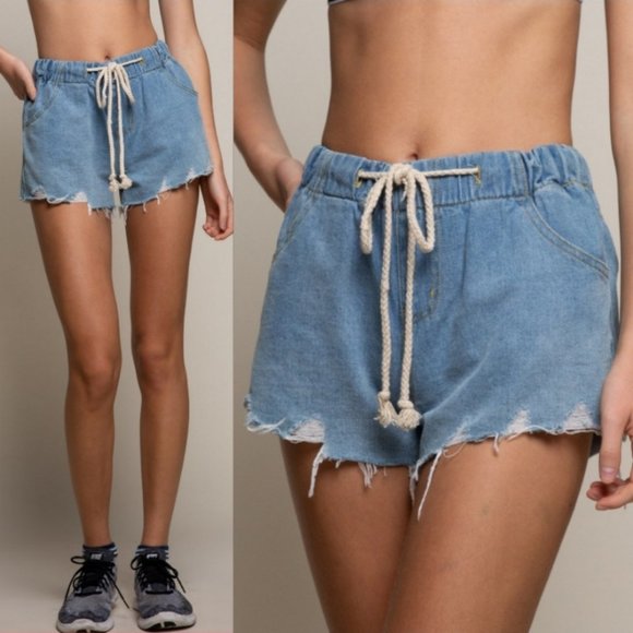 47891 POL Denim Drawstring Shorts - Picture 4 of 4